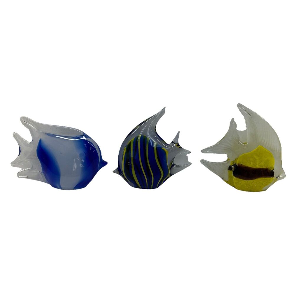 Lot of 3 Murano Style Hand Blown Art Glass Tropical Fish Paperweights